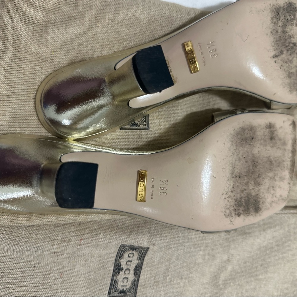 Gucci champagne gold mule heels! Size 38.5. Slightly worn. Crystal embellished! - Picture 5 of 7